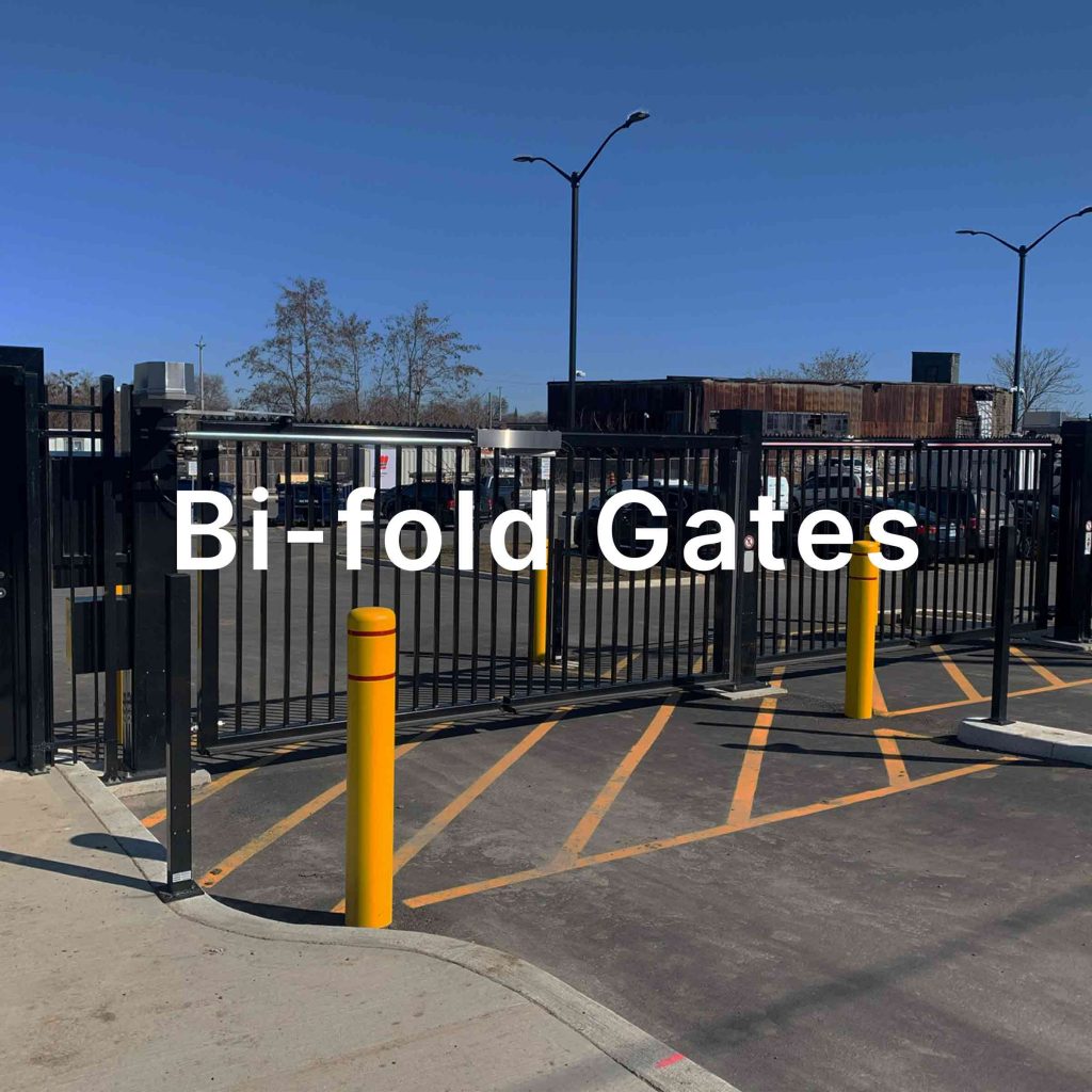 Bi-Fold Gates written over image of bi-fold gate
