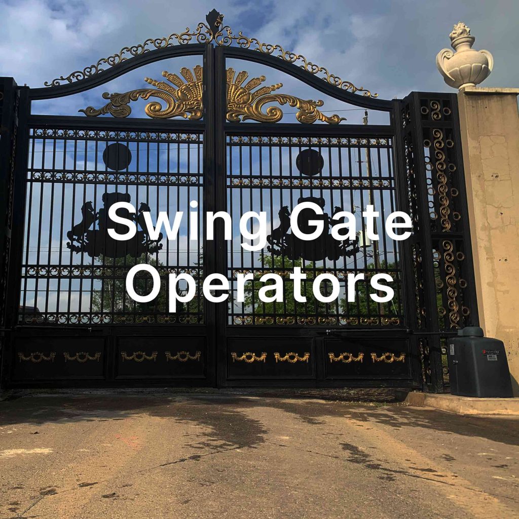 swing gate operators written over image of ornamental wing gate